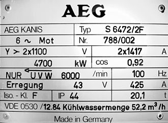 330px Typenschild Doppelt gespeiste Asynchronmaschine Apel